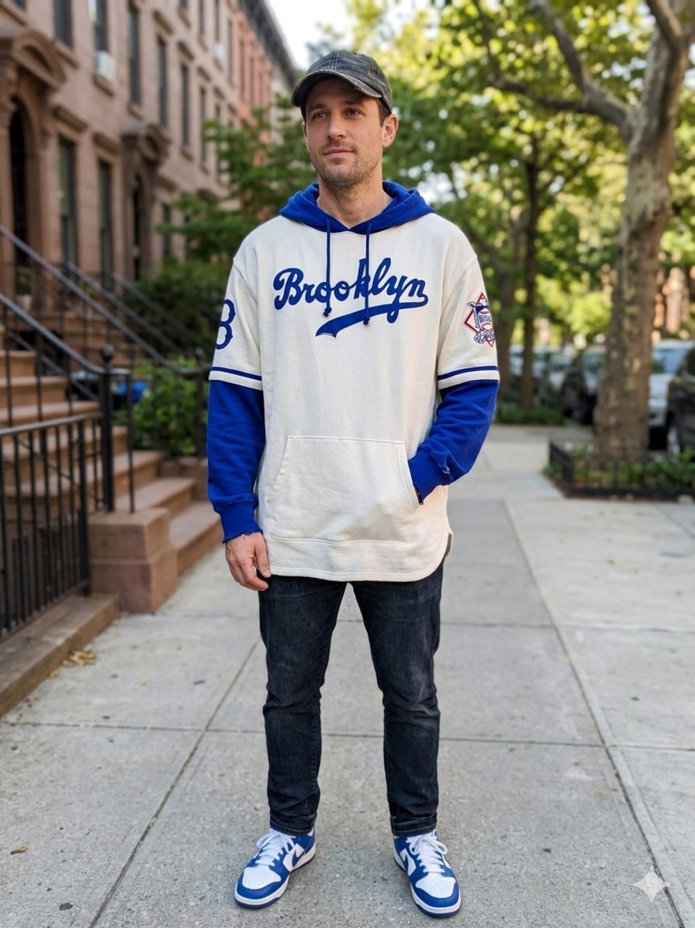 ‘47 Brooklyn Script Hoodie - Cream and Blue Men's Sweater. Size XXL